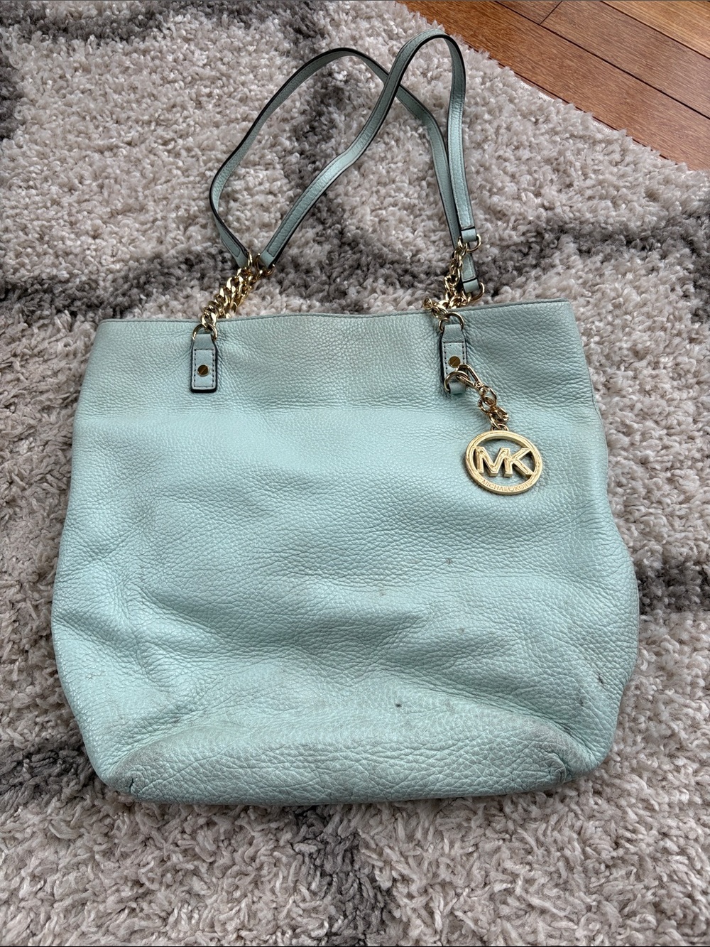 Michael Kors Mint Green Leather Tote with Gold MK Charm